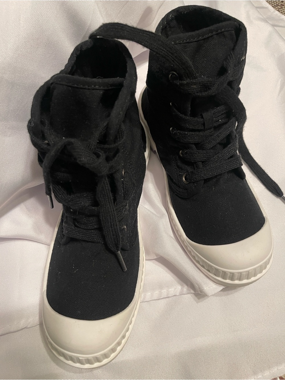 SO Black Canvas Ankle Booties with White Toe